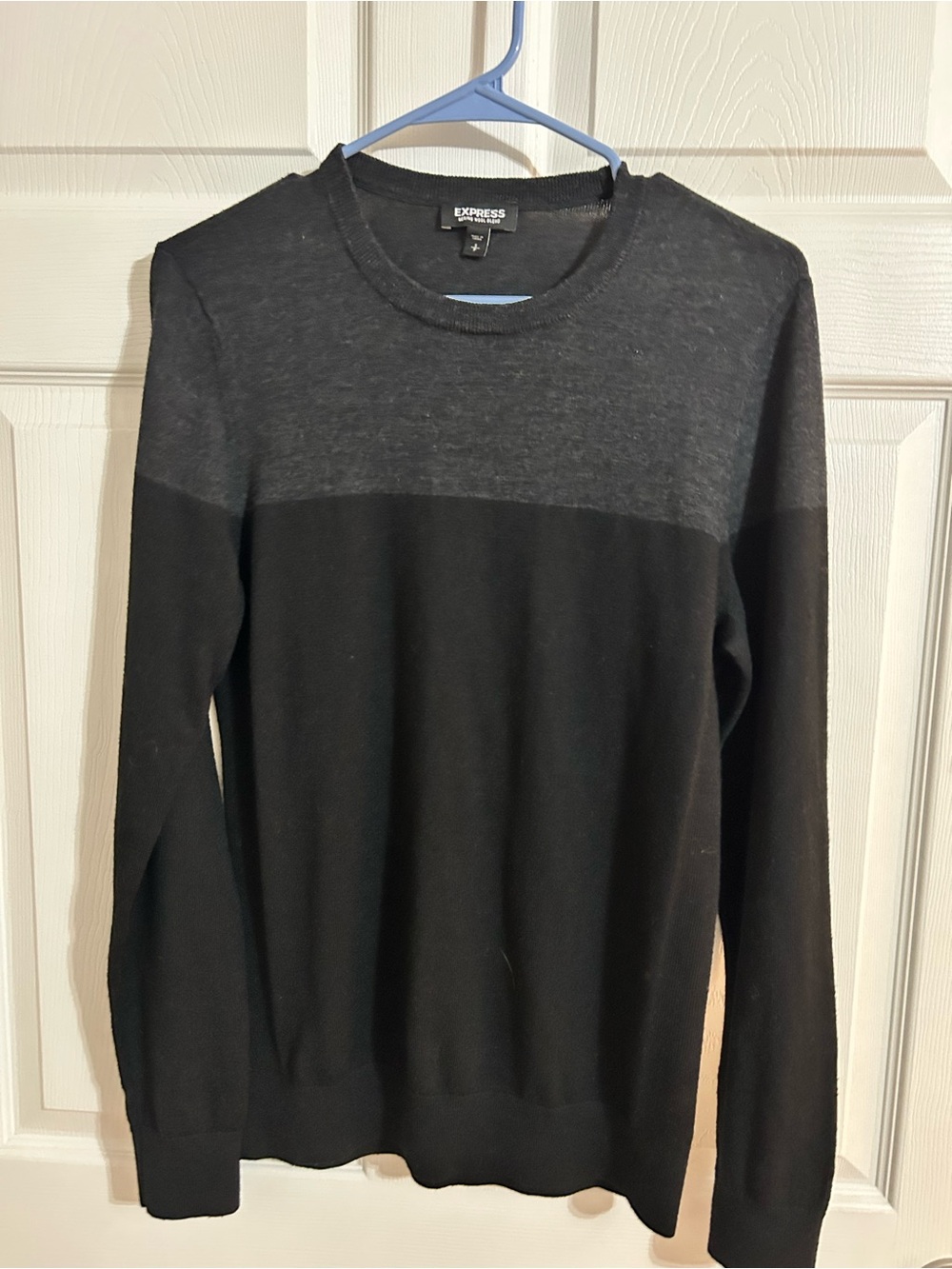 Express Men’s Black and Charcoal Crewneck Sweater - Colorblock Yoke